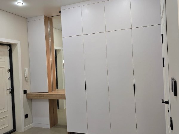 Прихожая с встроенным шкафом и парковкой для робота-пылесоса — функциональное решение для современной квартиры